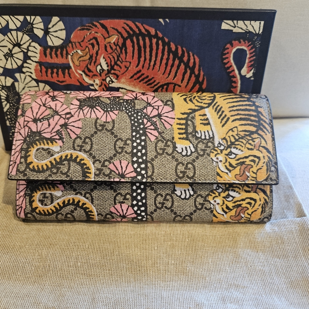 Gucci Continental Wallet Bengal Print GG Coated Canvas - Picture 2 of 6